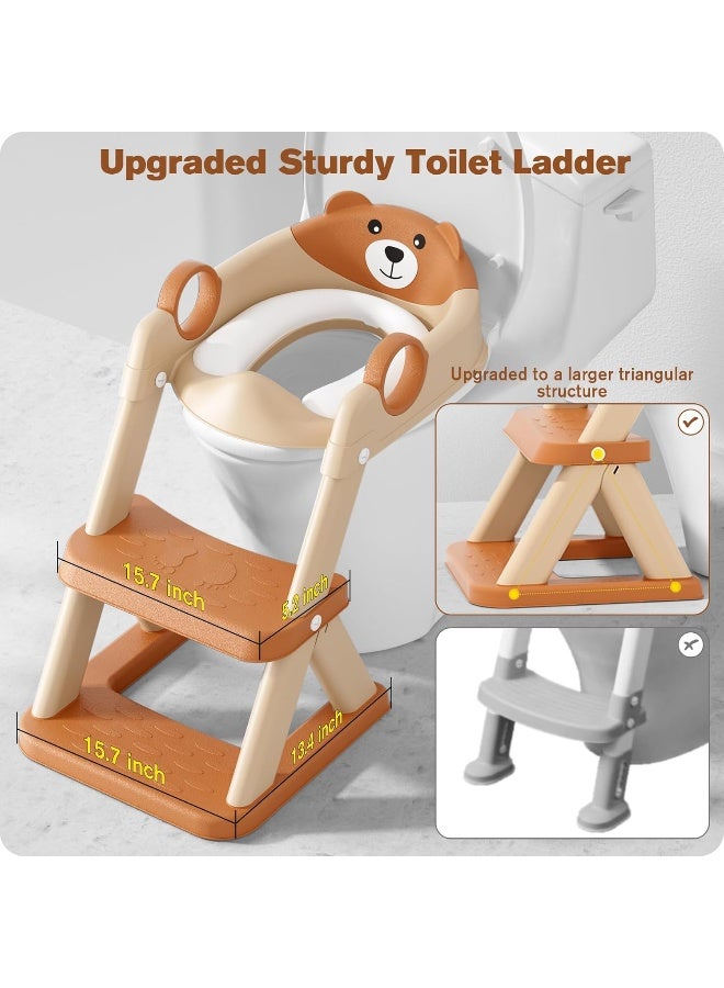 Rabb 1st Potty Training Seat, Upgrade Toddler Toilet Seat for Kids Boys Girls, 2 in 1 Potty Training Toilet for Kids, Splash Guard Anti-Slip Pad Step Stool（Brown） - Image 3